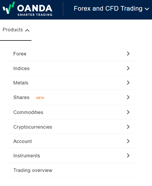 Oanda ผลิตภัณฑ์เทรด